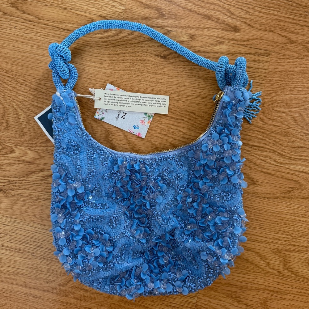 NWT TJ Maxx + Marshalls blue sequin beaded purse floral bead shoulder bag viral